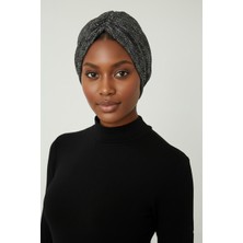 ELYSIANfidan Kırçıllı Desenli Drapeli Siyah Çift Taraflı Hazır Türban Tesettür Bone