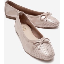 Luvi 02 Pudra Simli Hakiki Deri Kadın Babet Ayakkabı