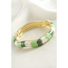 Nacario Kare Işlemeli Mineli Kelepçe Bileklik