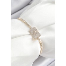 Nacario Bfs Pirinç Zirkon Taşlı Kutup Yıldızı Model Gold Renk Asansörlü Kadın Bileklik