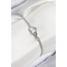 Nacario Bfs Pirinç Zirkon Taşlı Sonsuzluk Kalp Model Gümüş Renk Kadın Bileklik