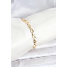 Nacario Bfs Pirinç Gold Renk Vip Seri Zincir Model Zirkon Taşlı Kadın Bileklik