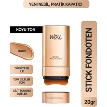 WOU World of Unique Stick Fondöten, Fırçalı Pratik Kapatıcı, 2 In 1, 20 Gr, Koyu Ton