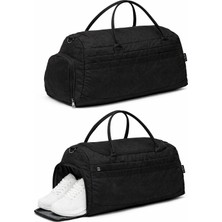 Kaff Siyah Krinkıl Kumaş Ayakkabı Bölmeli 0818 Önü Cepli  Omuz Askılı Spor ve Seyahat Çantası