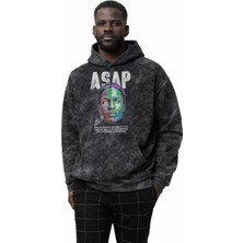 Fuddy Moda Oversize Asap Rocky Baskılı Kapüşonlu Yıkamalı Sweatshirt, Unisex Rapper Temalı Retro Hoodie