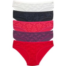 Moda Şahsenem 5 Adet Önü Dantelli Transparan Kadın Slip Külot S130