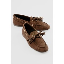 Mubiano Kadın Süet Loafer Bağcıklı Püskül Detaylı Lumia Kahverengi