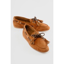 Mubiano Kadın Süet Loafer Bağcıklı Püskül Detaylı Lumia Taba