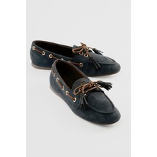 Mubiano Kadın Süet Loafer Bağcıklı Püskül Detaylı Lumia Lacivert