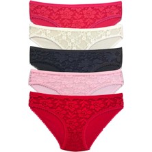 Moda Şahsenem 5 Adet Önü Dantelli Transparan Kadın Slip Külot S59