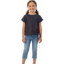 Escabel Kız Çocuk Bluz Düz Renk Baskısız Kendinden Desenli Siyah