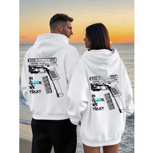 Nevermind Glock Grafik Baskılı Beyaz Hoodie – Sokak Modası Unisex Kapüşonlu Sweatshirt Oversize