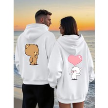 Nevermind Sevgili Kombin Hoodie – Ayıcık Baskılı Kalpli Çift Sweatshirt Unisex Kapüşonlu Oversize