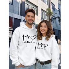 Nevermind Faith Hope Love Baskılı Hoodie – Unisex Kapüşonlu Sweatshirt Çift Kombini 2'li Set Takım