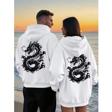 Nevermind Sevgili Çift Kombini Dragon Desenli Hoodie Kapüşonlu Sweatshirt 2li Set Takım 3 Iplik Pamuk