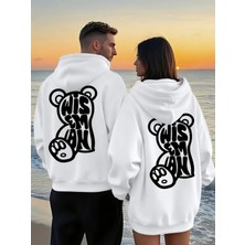 Nevermind Wisem Bear Baskılı Hoodie – Trend Sevgili Kombini Oversize 3 Iplik Sweatshirt 2'li Set