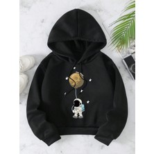 Nevermind Unisex Astronot Baskılı Büzgülü Termal Astarlı Kapüşonlu Oversize 2 Iplik