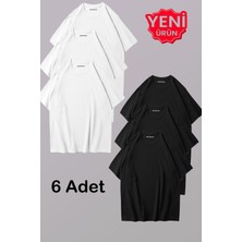 Nevermind Erkek & Kadın Siyah Beyaz %100 Pamuklu 6’lı Tişört Paketi – Unisex T-Shirt
