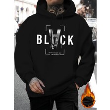 NEVERMIND Nevermind Unisex Black Baskılı Oversize Baskılı Kapşonlu Sweatshirt 3 Iplik
