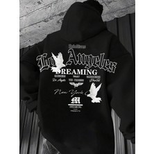 Nevermind Unisex Los Angeles Baskılı Oversize Baskılı Kapşonlu Sweatshirt 3 Iplik