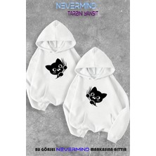 Nevermind Sevgili Çift Kombini Sevimli Cat Ön Baskılı Kapüşonlu Sweatshirt 2li Set Takım