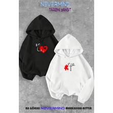 Nevermind Sevgili Çift Kombini Me&you Puzzle Baskılı Kapüşonlu Sweatshirt 2li Set Takım