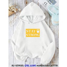 Nevermind Unisex Stay Strong Baskılı Oversize Baskılı Kapşonlu Sweatshirt 3 Iplik
