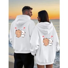 Nevermind Romantik Çift Sweatshirt Sevimli Ayıcık Desenli Oversize Kapüşonlu Hoodie 2'li Set