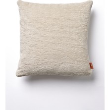 The Kun Yumuşak Tuşeli Kendinden Dokulu Biyeli Düz Zemin Kırlent Kılıfı-Ekru