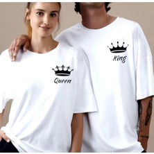 Nevermind Unisex Kadın Erkek King&queen Baskılı Sevgili Çift Kombini Tasarım Oversize T-Shirt 2'li Set
