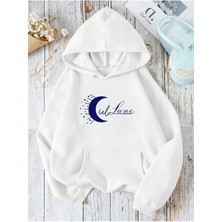 Nevermind Unisex Ciel Lune Baskılı Oversize Baskılı Kapşonlu Sweatshirt 3 Iplik