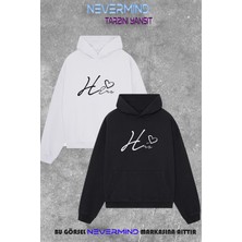 Nevermind Unisex Çift Kombini 2’li Oversize Hoodie Kalp & Göz Tasarımlı Sweatshirt – Sevgili Kombini
