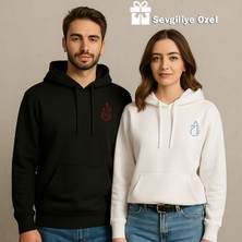 Nevermind Sevgili Çift Kombin Ateş ve Su Baskılı Hoodie –unisex Oversize Kapüşonlu Sweatshirt 2’li Set 3 Iplik