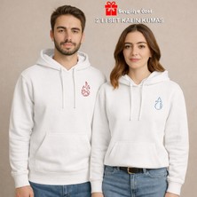 Nevermind Sevgili Çift Kombin Ateş ve Su Baskılı Hoodie –unisex Oversize Kapüşonlu Sweatshirt 2’li Set 3 Iplik