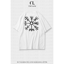 Nevermind Unisex Kadın Erkek Viking Pusula Vegvisir Baskılı Özel Tasarım Oversize T-Shirt