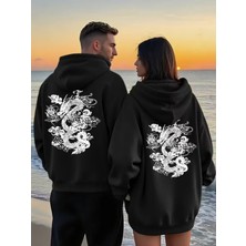 Nevermind Sevgili Kombini Ejderha Sırt Desenli Kapşonlu Sweatshirt – Oversize 3 Iplik Unisex Hoodie