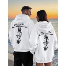 Nevermind Sevgili Çift Kombini 2’li Gül ve Yazı Baskılı Unisex Sweatshirt – Romantik Tarz Oversize