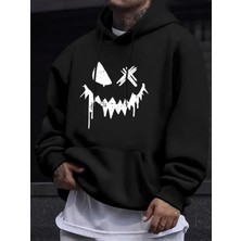 Nevermind Unisex Oversize Gülümseyen Surat Baskılı Siyah Hoodie – Streetwear Tarz Kapüşonlu Sweatshirt