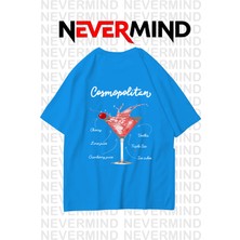 Nevermind Kadın Oversize Pamuk Tişört - Cosmopolitan Kokteyl Desenli
