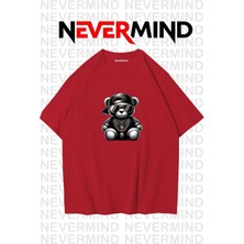 Nevermind Erkek Oversize Siyah Tişört – Hip Hop Ayı Baskılı, Sokak Modası Stil