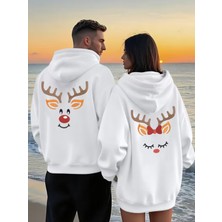 Nevermind Sevgili Çift Kombin Hoodie – Geyik Baskılı Çift Kapüşonlu Sweatshirt Unisex Oversize 2'li Set