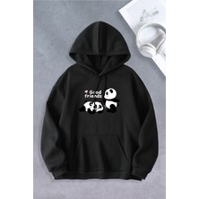 Nevermind Unisex Kadın Erkek Panda Good Friends Baskılı Oversize Sweatshirt 2 Iplik