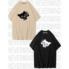 Nevermind Sevimli Cat Temalı Unisex Çift Tişörtü