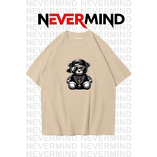 Nevermind Erkek Oversize Siyah Tişört – Hip Hop Ayı Baskılı, Sokak Modası Stil