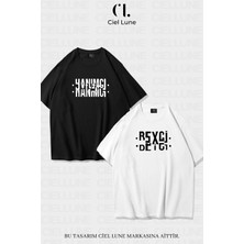 Nevermind Unisex Kadın Erkek Hanımcı Beyci Baskılı Sevgili Çift Kombini Tasarım Oversize T-Shirt 2'li Set