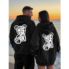 Nevermind Wisem Bear Baskılı Hoodie – Trend Sevgili Kombini Oversize 3 Iplik Sweatshirt 2'li Set