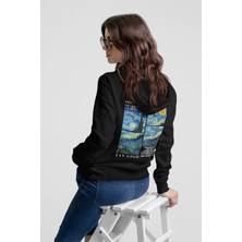 Nevermind Unisex Oversize Hoodie – Van Gogh Starry Night Baskılı Kapüşonlu Sweatshirt, Rahat Kalıp