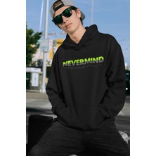 NEVERMIND Unisex Nevermind Yazı Baskılı Oversize Baskılı Kapşonlu Sweatshirt 3 Iplik