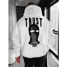 NEVERMIND Nevermind Unisex Trust  Baskılı Oversize Baskılı Kapşonlu Sweatshirt 3 Iplik