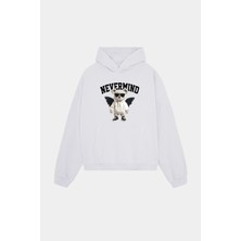 Nevermind Trendy Oversize Beyaz Kapüşonlu Sweatshirt – Koleksiyon